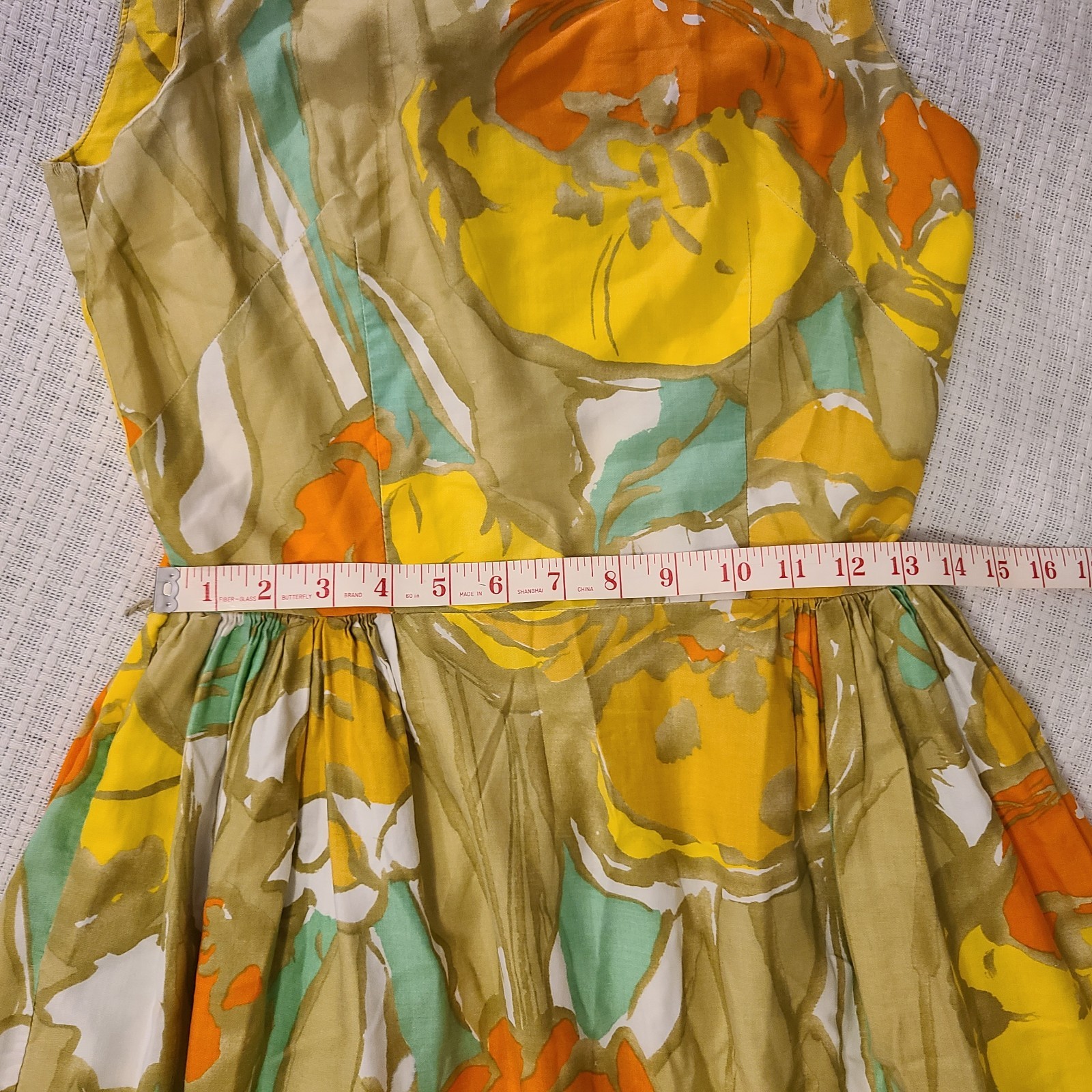 Vtg 60’s Loungecraft Original Floral Cocktail Dress XS Yellow Orange Tan Mad Men