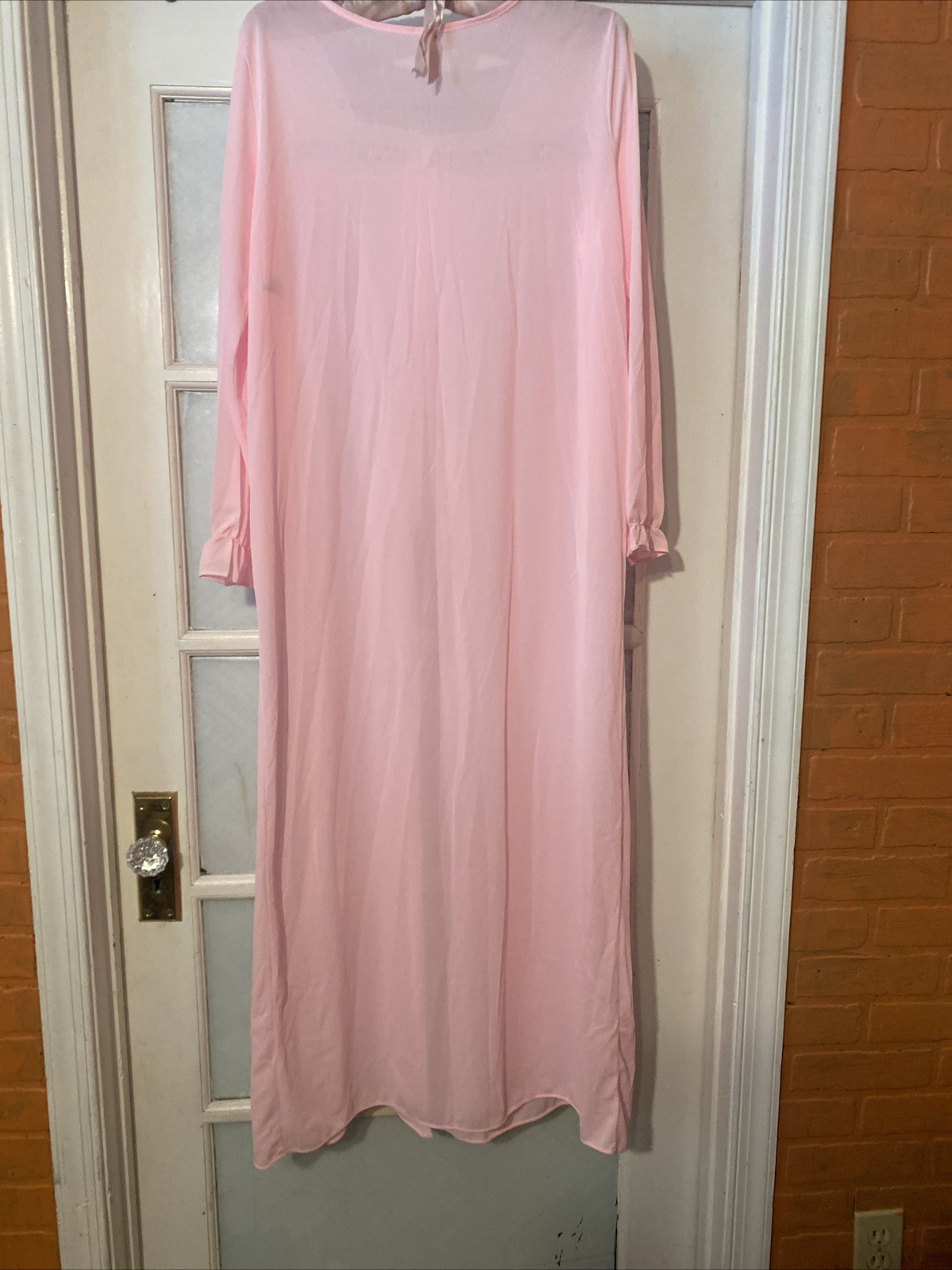 Vintage Pink Night Gown Robe Lace Embroidery Nylon Med