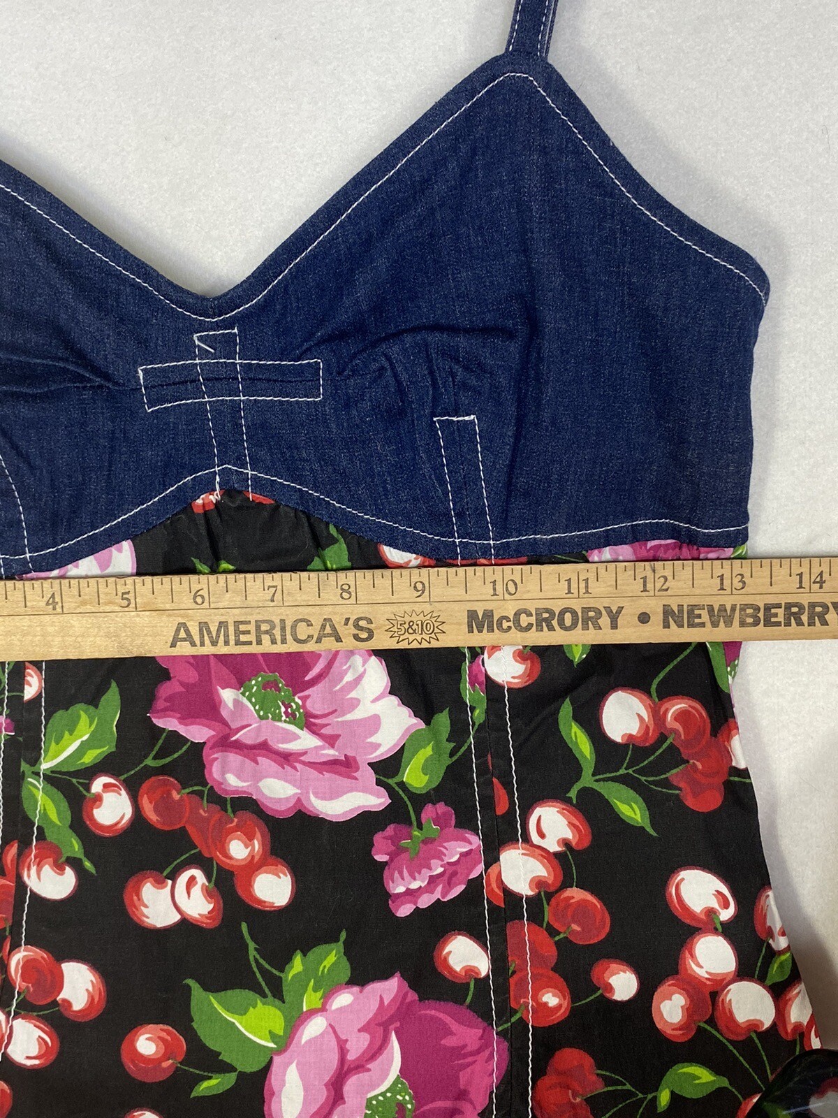 Mica Vintage Cotton Floral Dress Cherry Empire Waist Straps Size 6