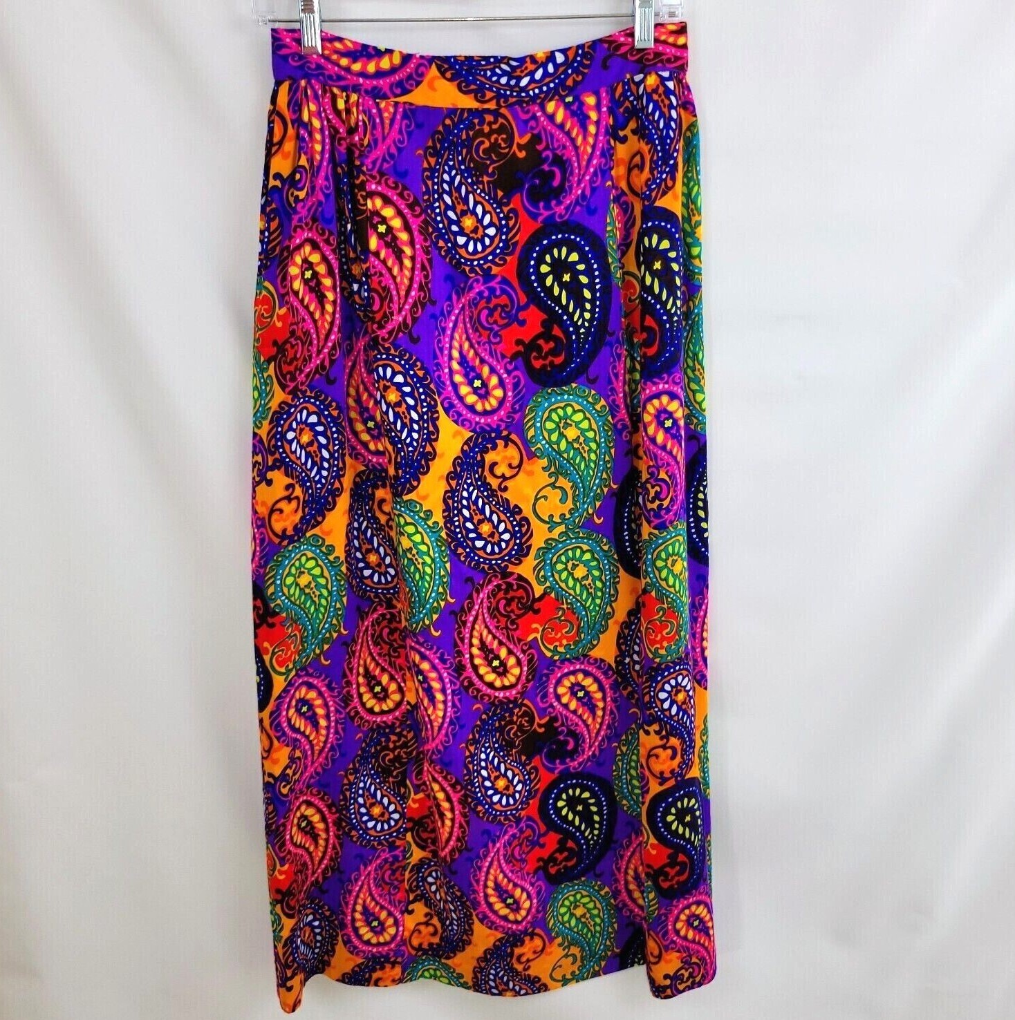 Vintage 60s 70s Small 29″ Maxi Long Skirt Psychedelic Paisley Boho Hippie Purple