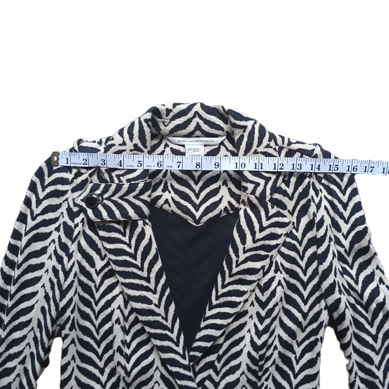 VTG DIANEvonFURSTENBERG ROCKAJILLY Black Brown Cream Zebra/Chevron Blazer W Sz 2