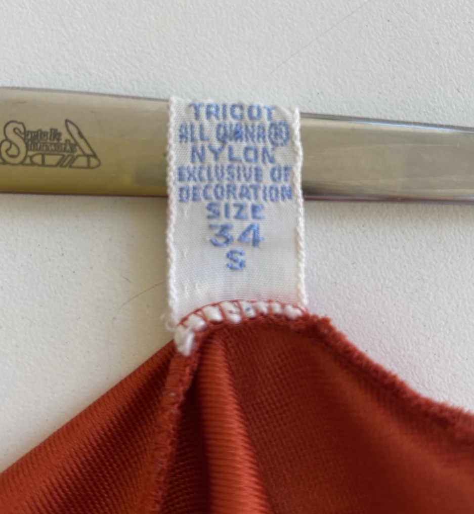 Vintage 70s Vanity Fair 34 S Slip Dress Scalloped Hem Burnt Orange