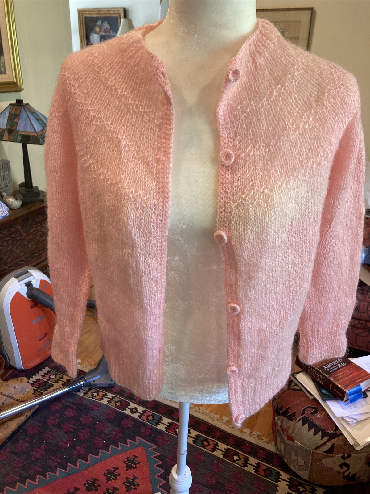 Vintage 1950’s McMullen Import Pink Hand Knit Mohair Blend Cardigan Fab! Sz M