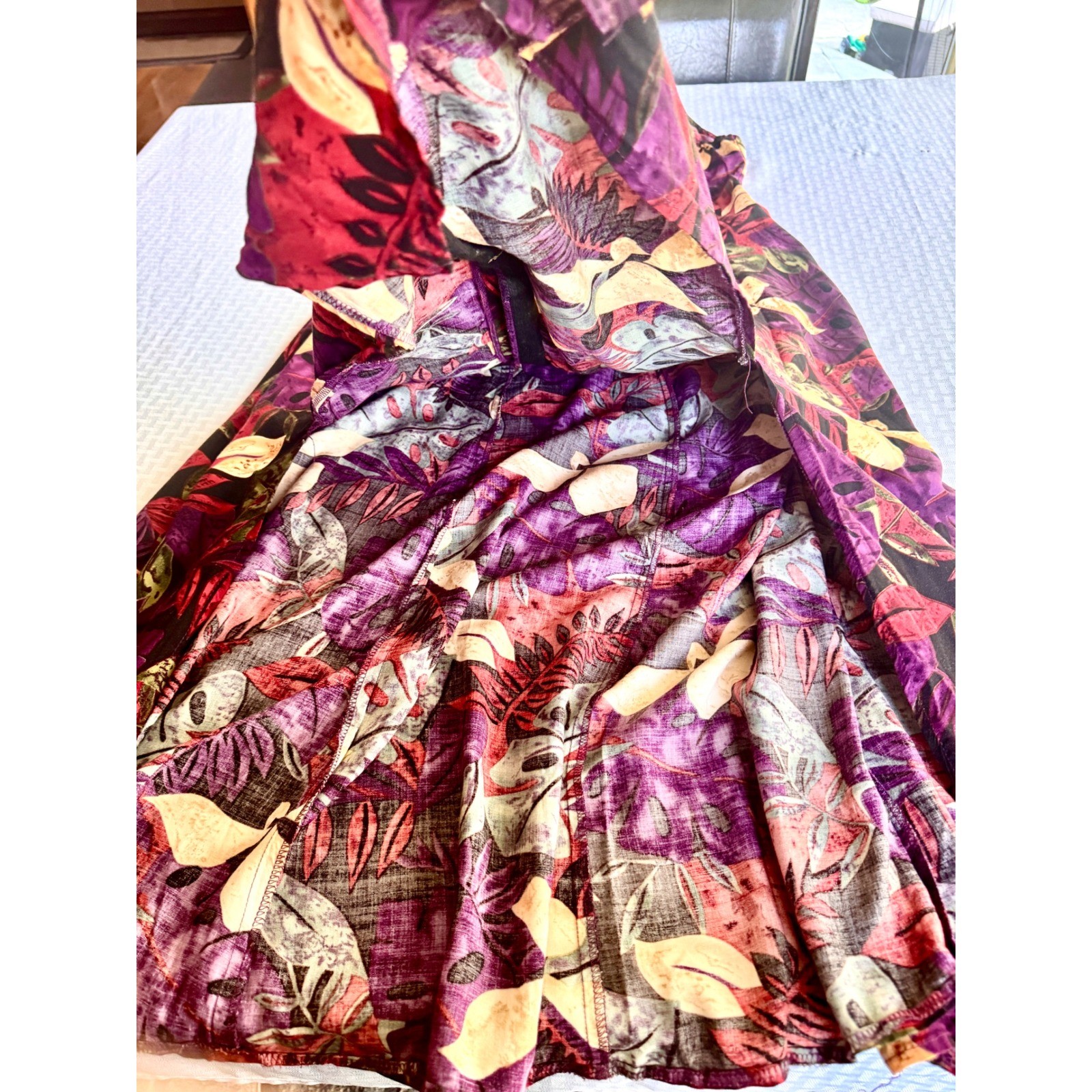 Vintage 90s Bentley Tropical Floral Maxi Dress Rayon Purple Red Green Size 12
