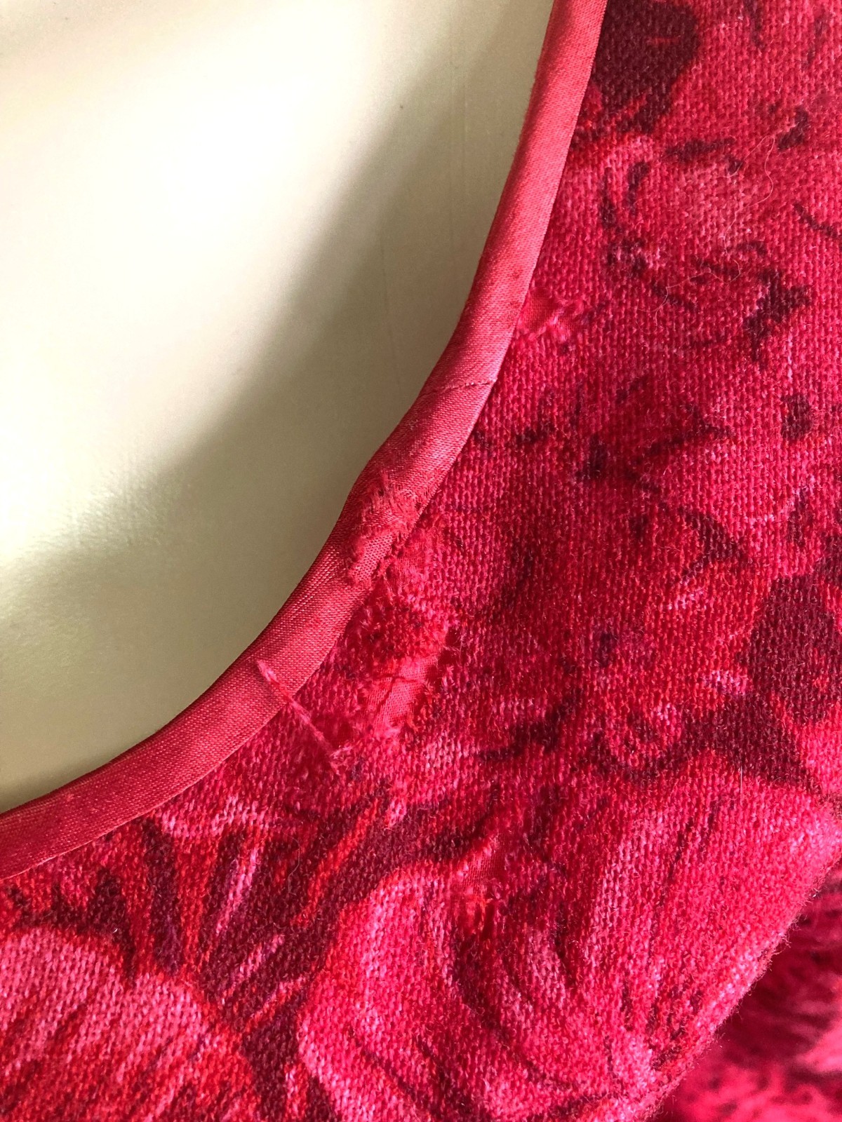 M L Real Vintage 60s Wiggle Dress Red Wine Floral Fine Wool Handmade LS Side Zip