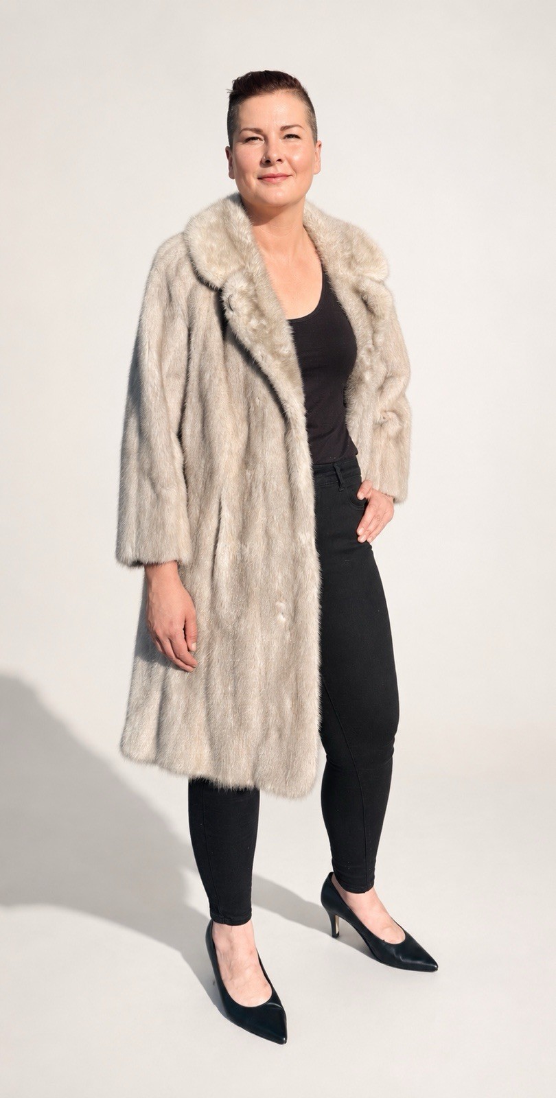 Richard Pels Cerulean Silver Blue Mink Fur Coat Pale Gray Satin Lining Soft M