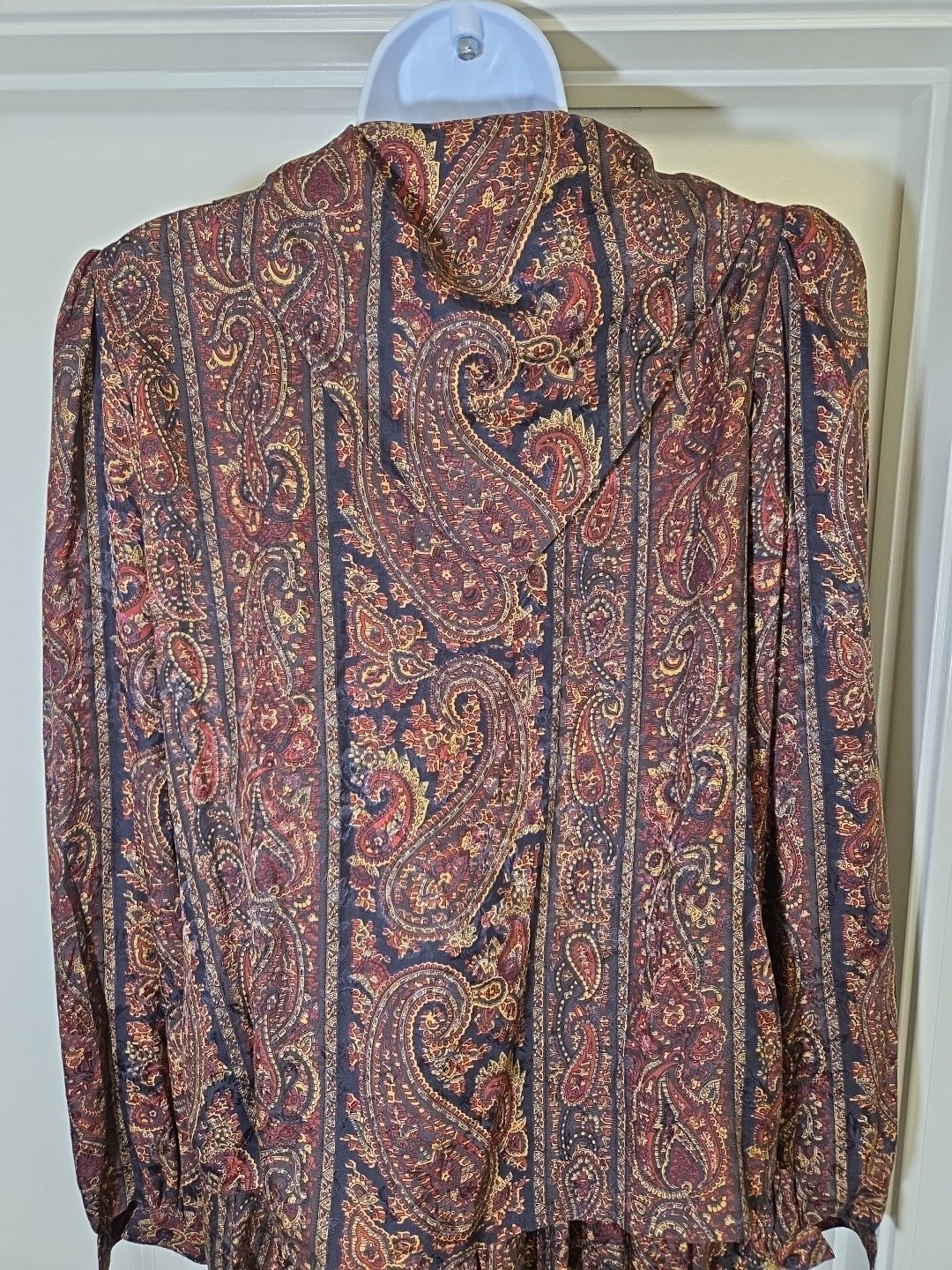 Vtg O By Oscar De La Renta 100% Silk Paisley Tie Neck Dress Skirt Blouse Set