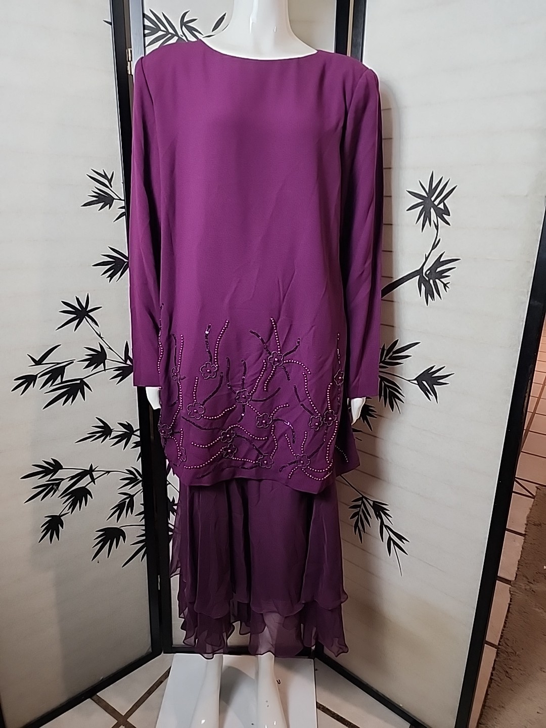 VTG 80s Rimini Plum Skirt Suit Set Sz 18 Beading Maxi Holiday Formal MOB MOG NWT