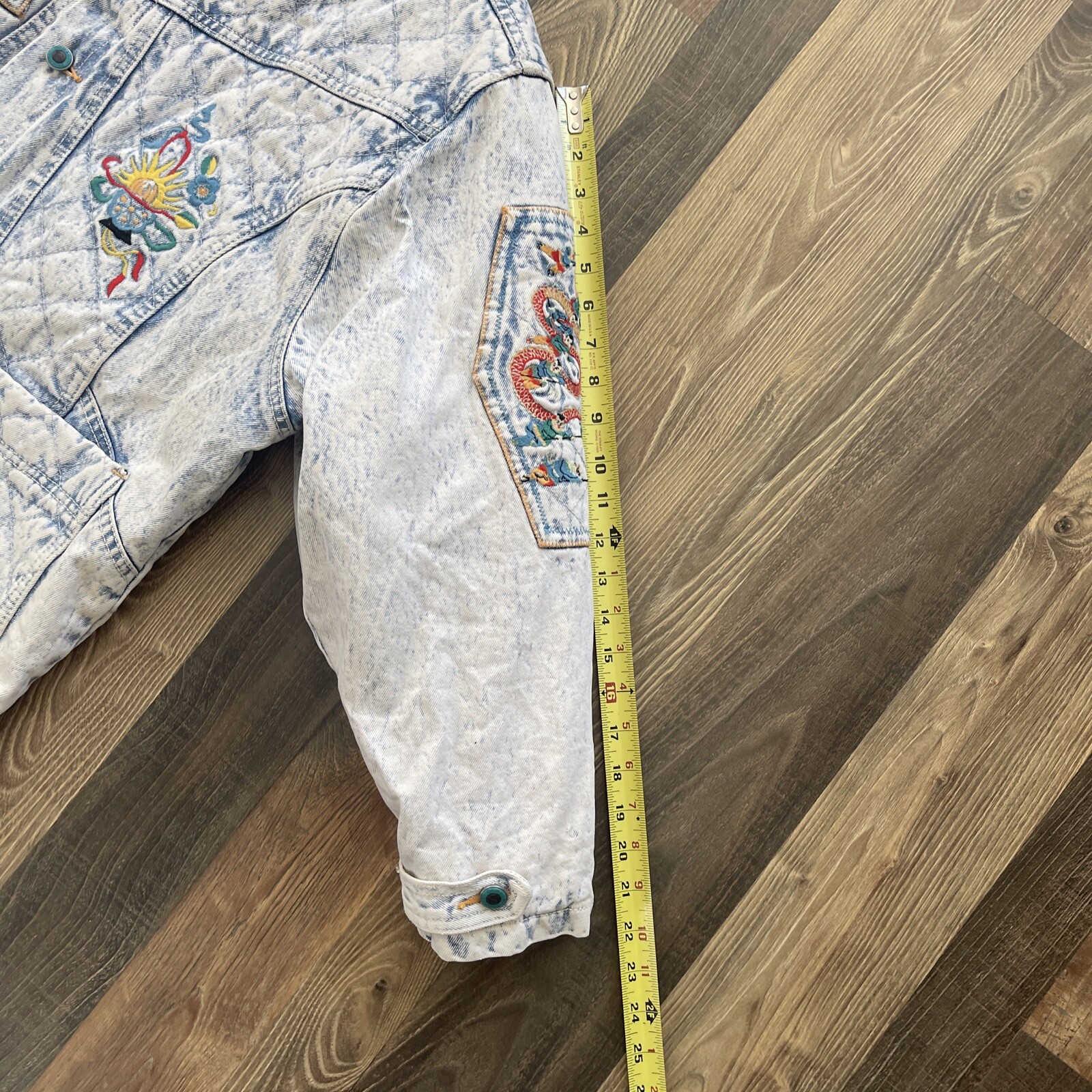 Major Damage Denim Quilted Bomber Jacket Size 1 Acid Wash Vintage
