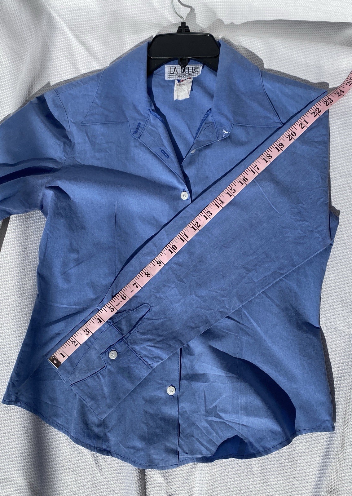Vintage Ladies Button Up Blouse 100% Cotton By La Belle Size M Light Blue