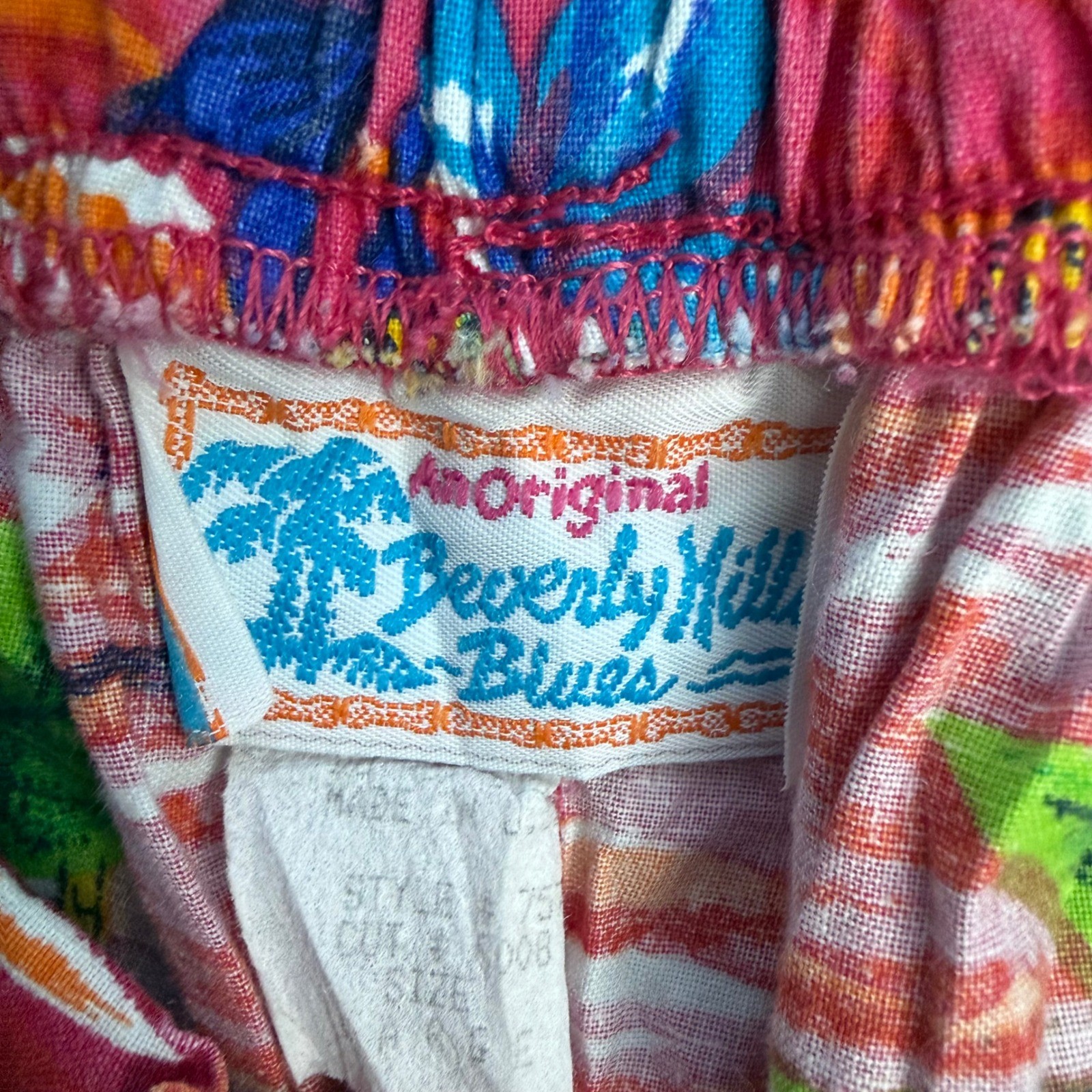 Beverly Hills Blues Vintage Tropical Hawaiian High Waisted Paperbag Shorts Pink