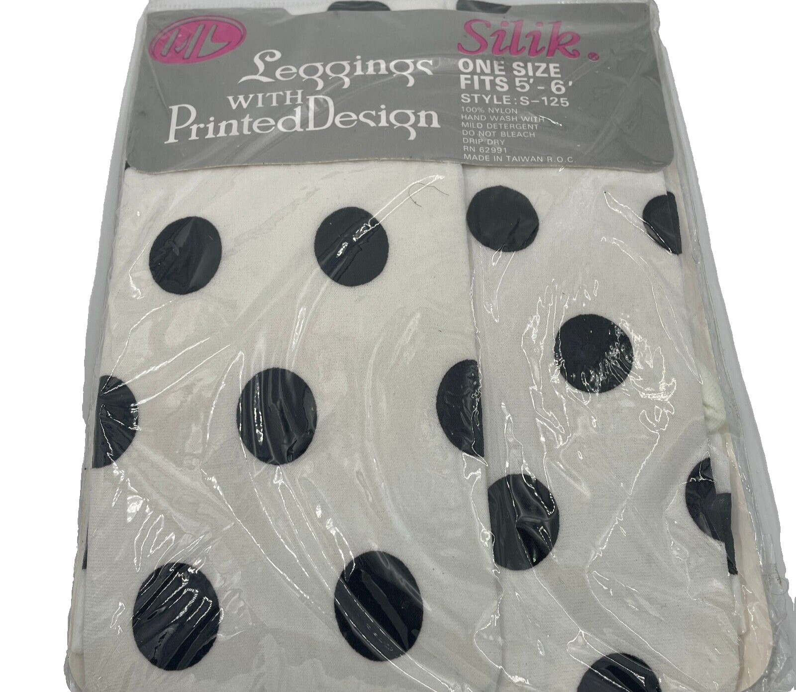 Vtg SILIK White with Black Polkodots Footless Tights 100% Nylon Average/Long