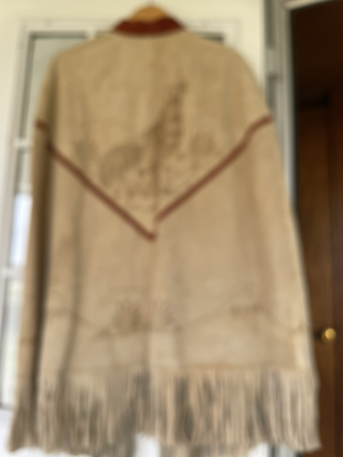 Mexican Suede Poncho 1970’s. Great Art Work. Never Worn Or Very Little Brown