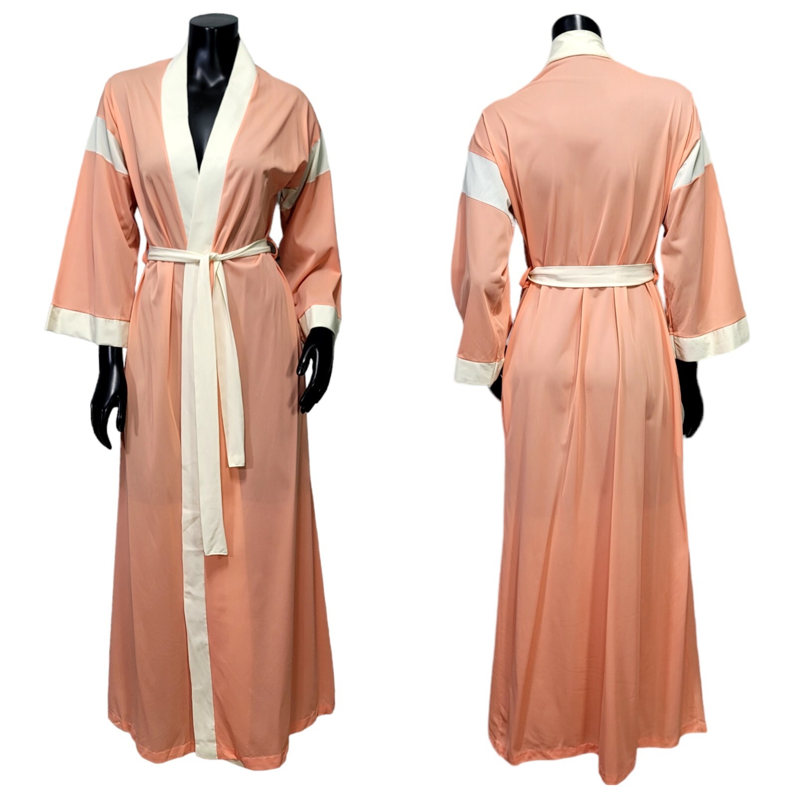 Vintage 70s Berkleigh Juniors Peach Ivory Lightweight Poly Robe Lounge Wear