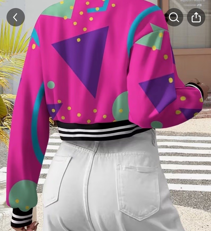 NWT Woman’s Retro Baseball Jacket 80’s, 90’s Vibrant Colors Size Medium Cropped
