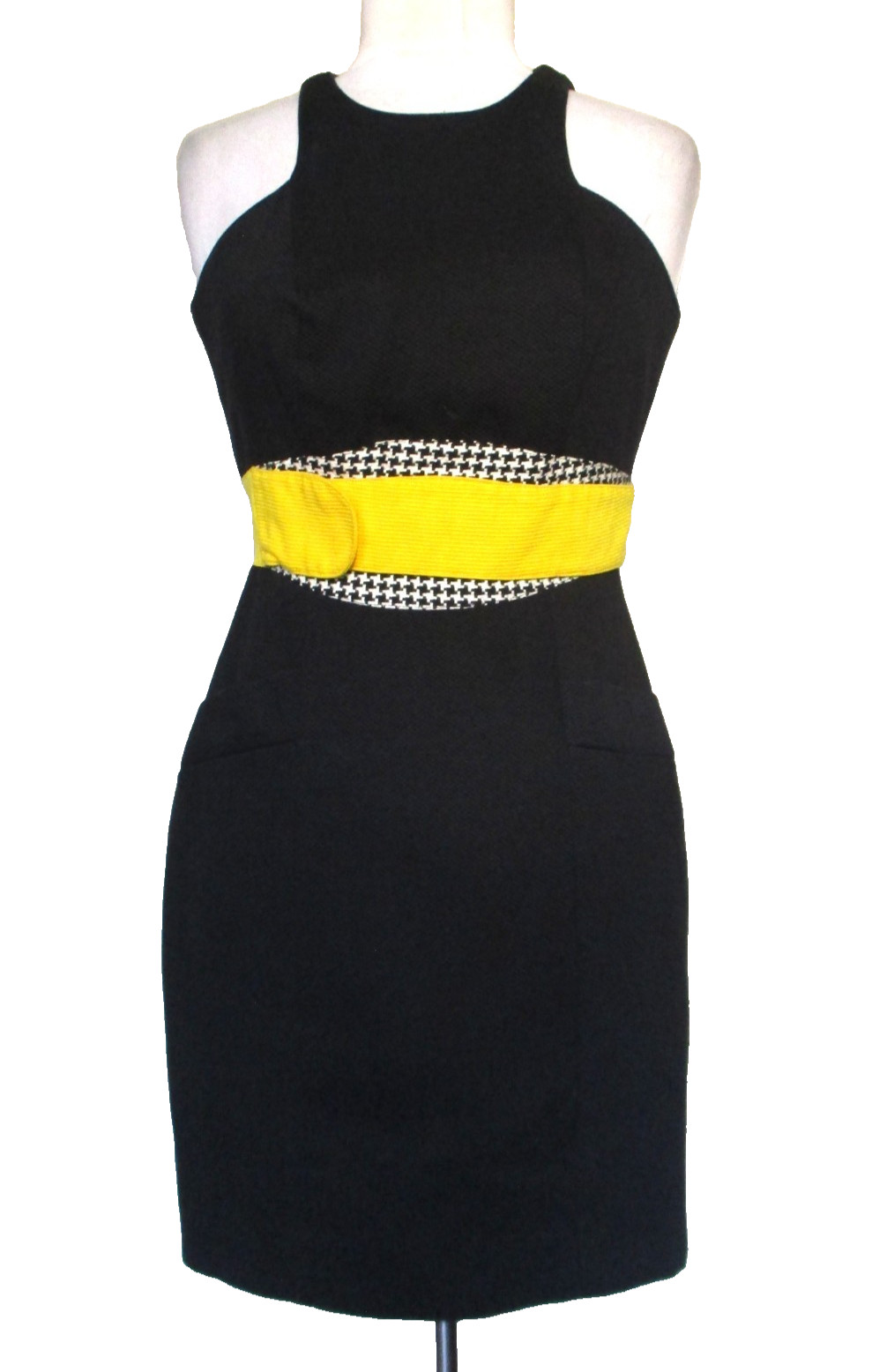 Vintage 90s Mini Dress Linda Segal Black White Houndstooth Fitted S Women