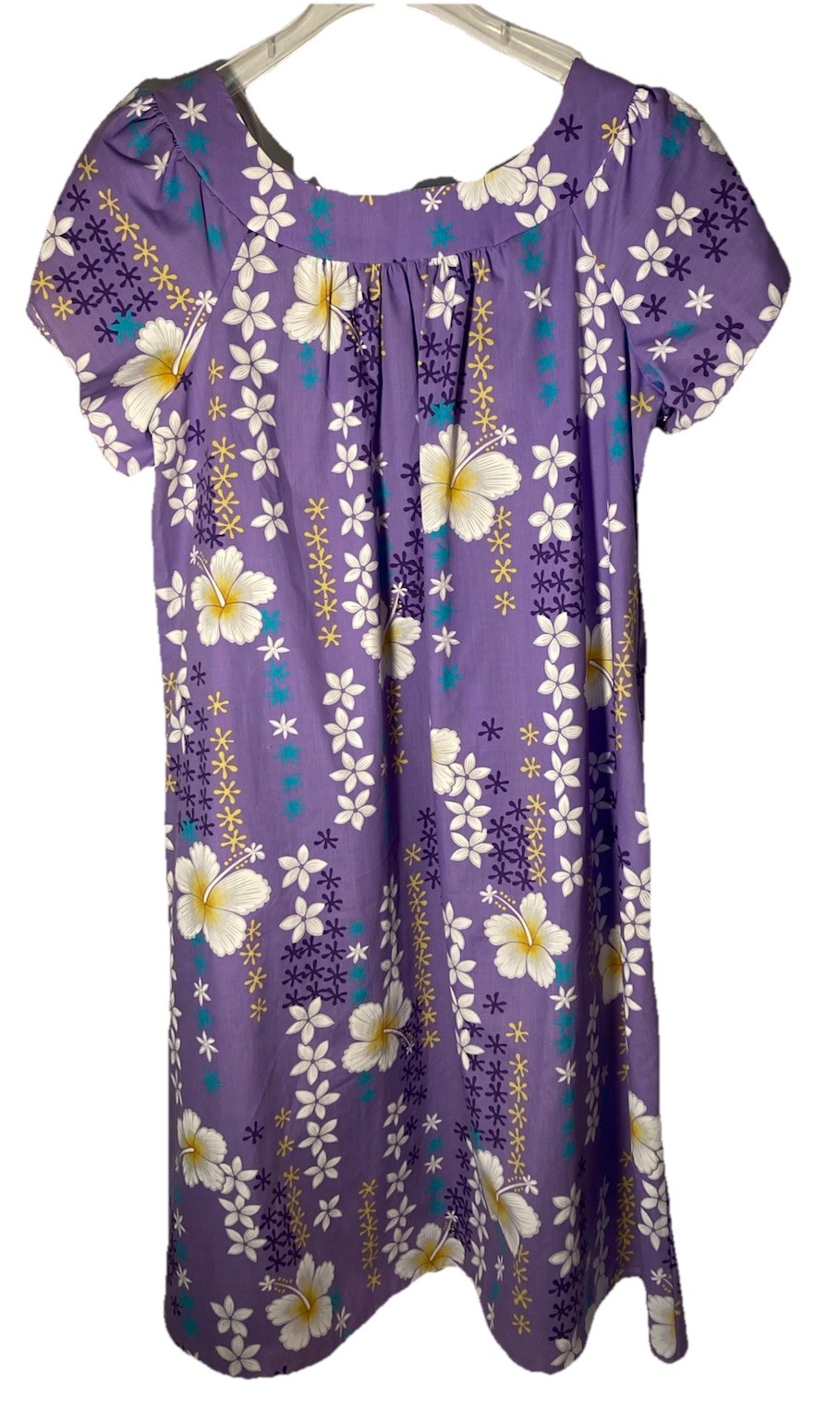 ROYAL CREATIONS Vtg Hand Dyed Cotton Mumu Dress-Purple Floral-Sz L-Hawaiian Made