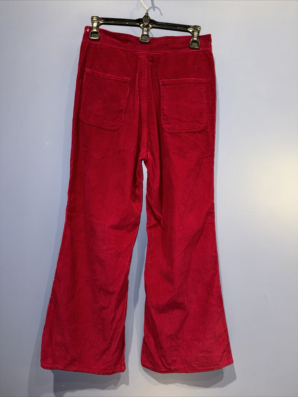 27 X 27 Corduroy Wide Leg Vintage Pant Super Bell Bottom, Cranberry Red, Cotton