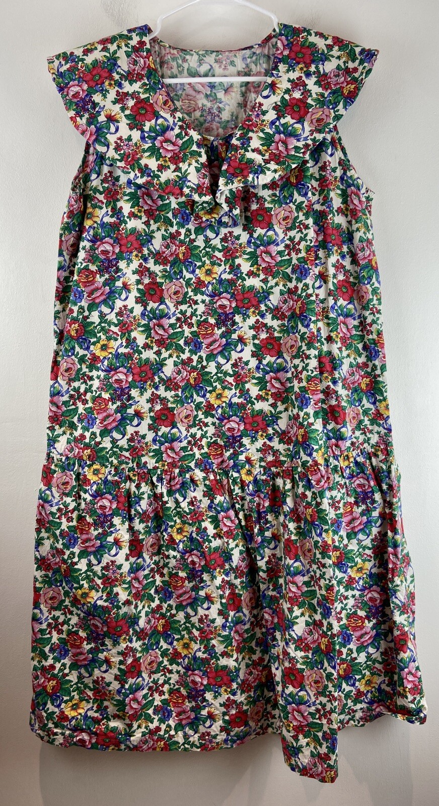 Vintage Womens Multicolor Sleeveless Floral House dress Pilgrim Collar Size 2X