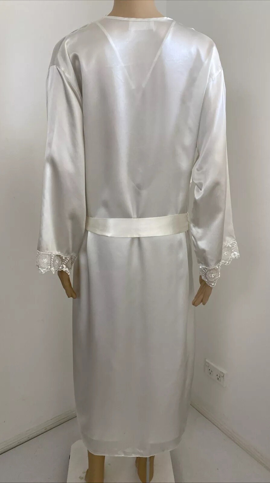 Vintage Espaur XXS-XS / 6-8 Bridal Nightie Negligee Set White Satin Floral Lace