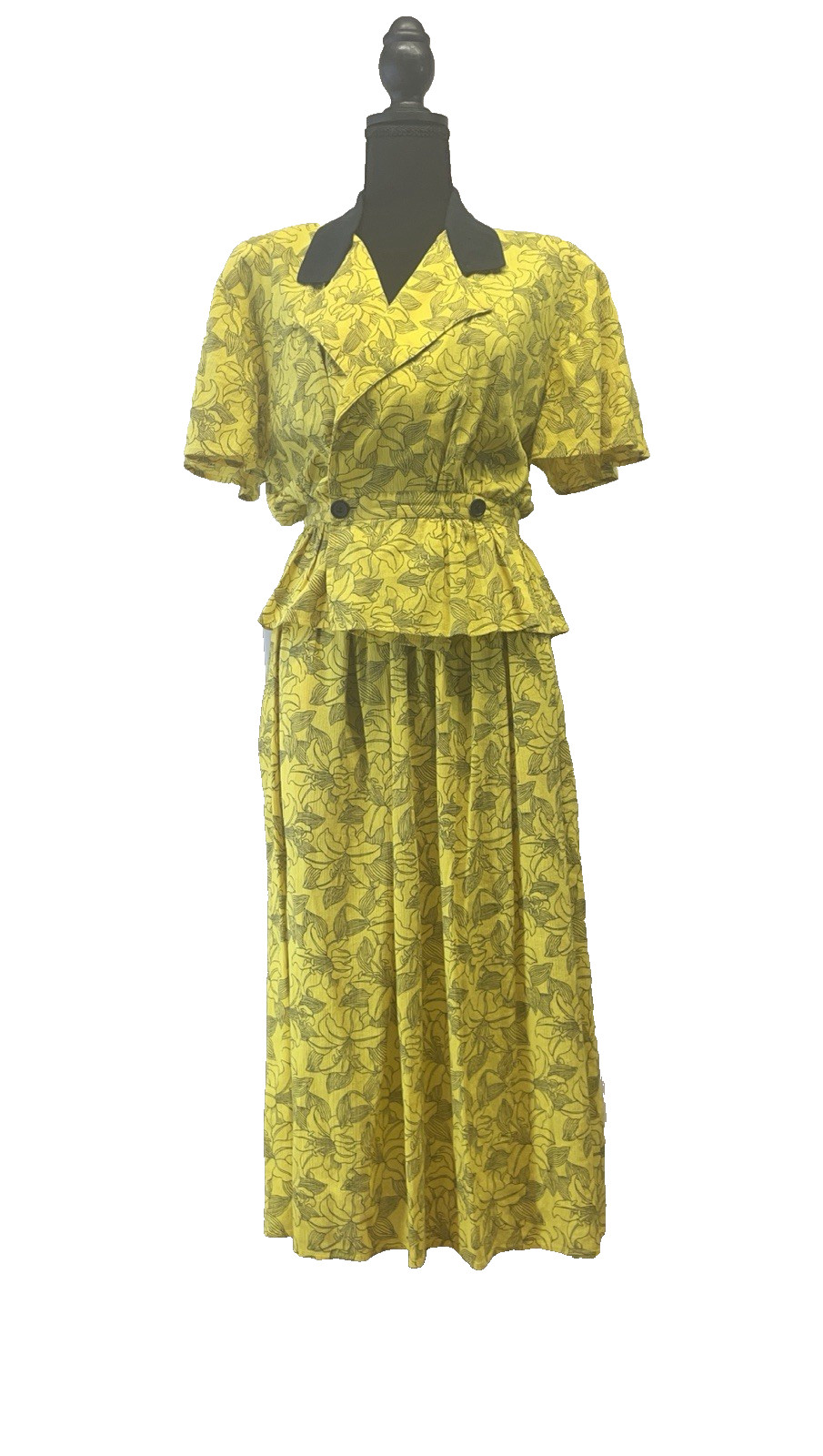Womens Vintage 2 Piece Set Yellow Floral Skirt & Top sz4-6 Halston III