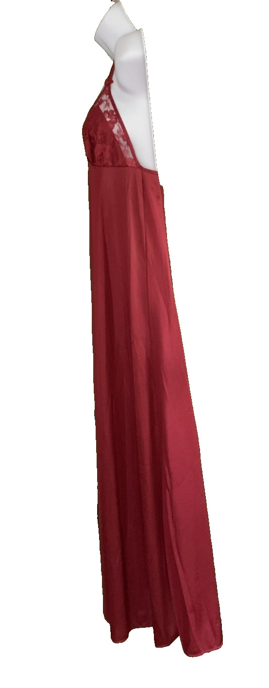 Vtg Nylon Lace Triple Strap Cross Back Maxi Nightgown Merlot Petra Fashions Sz S