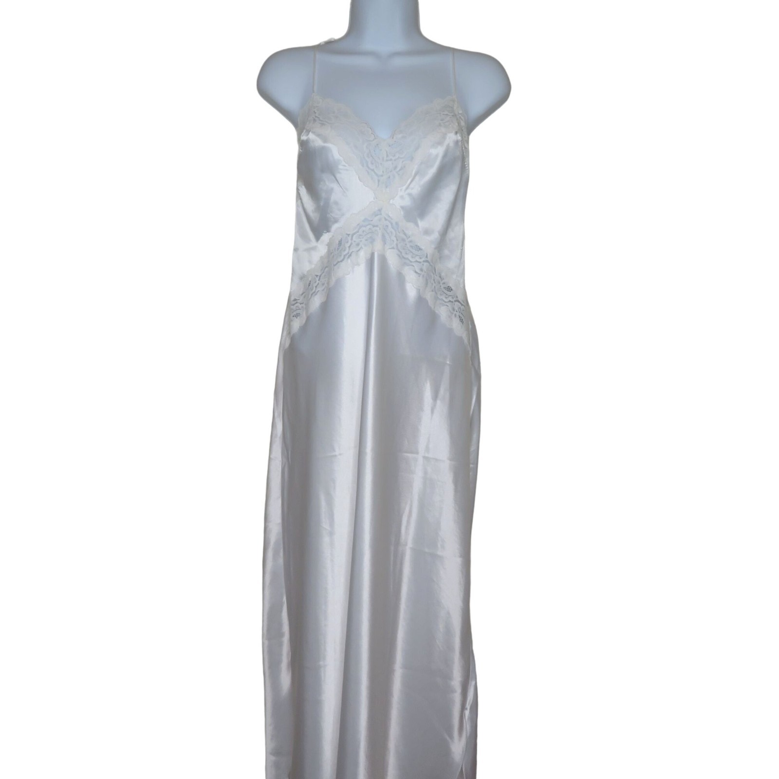 Vintage White Lace Satin Slip Nightgown Robe Peignoir Set Wedding Honeymoon