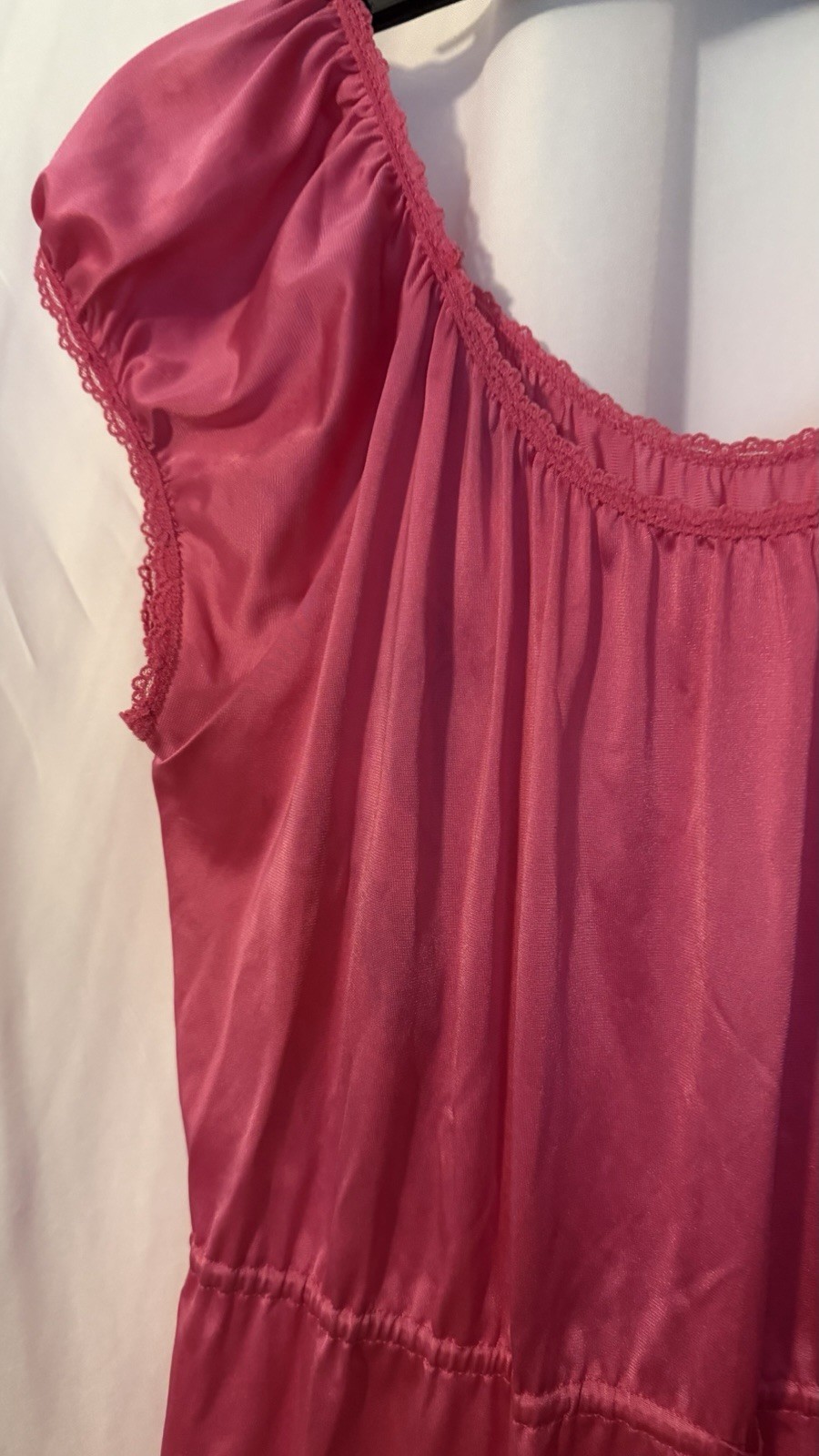 Vintage Shadowline Women’s Long Pink Nylon Nightgown Size S Short Cap Sleeve
