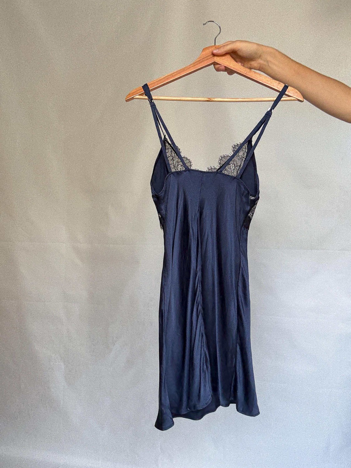 Navy blue 100 % silk slip dress, Sexy lace romantic lingerie, evening date night