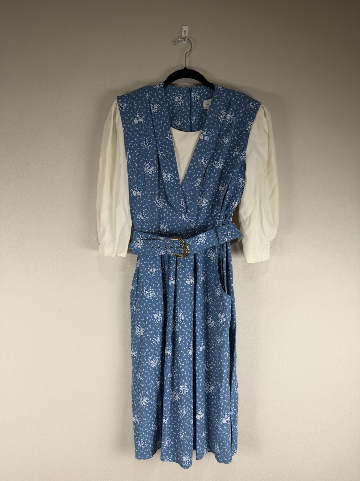 Vintage Floral Belted Secretary Dress Cottagecore Sz 14 S.L. Petites Made in USA