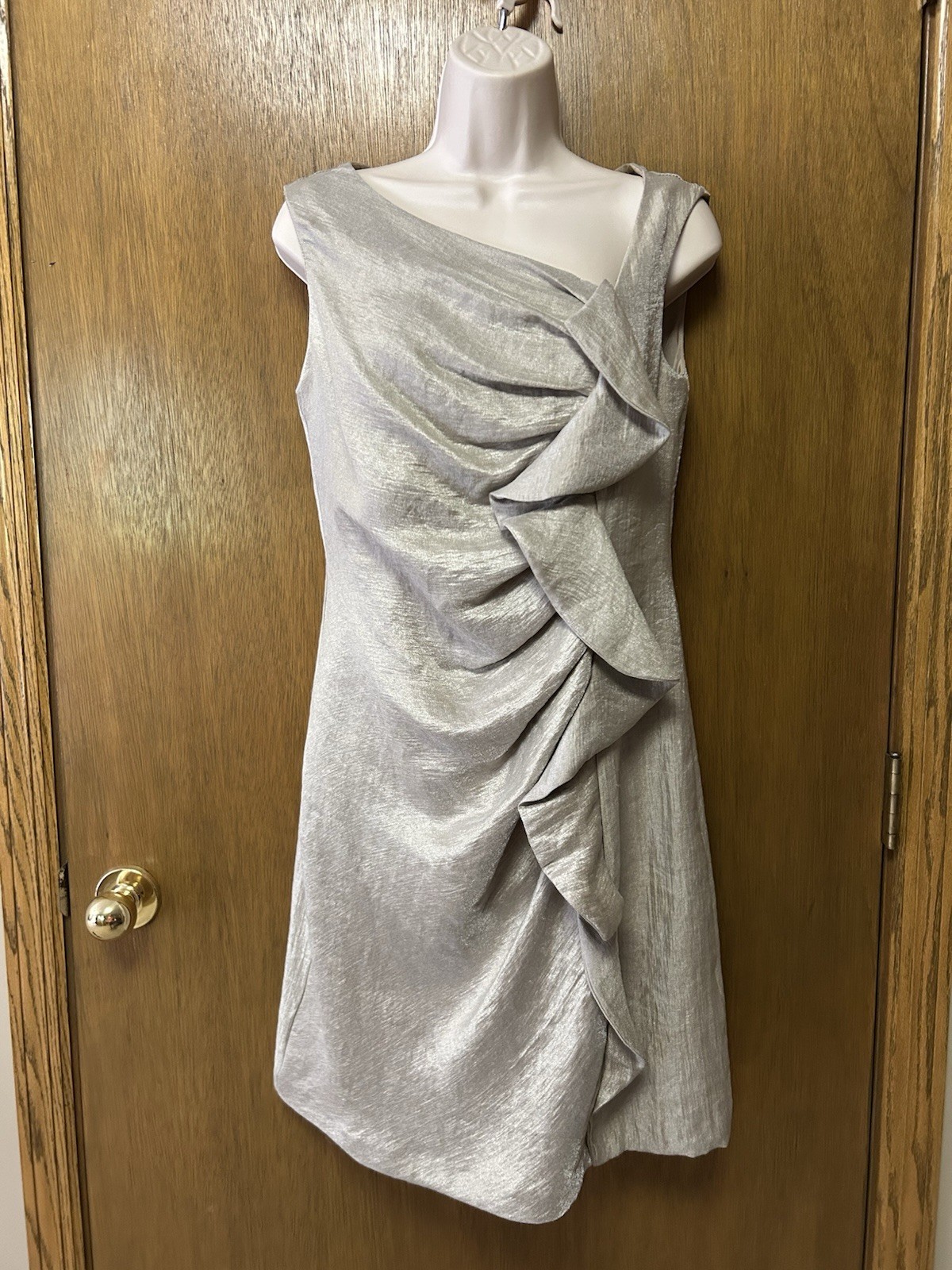 Vintage Y2K Suzi Chin Dress 10P 10 Pet Champagne Metallic Cascade front USA G25