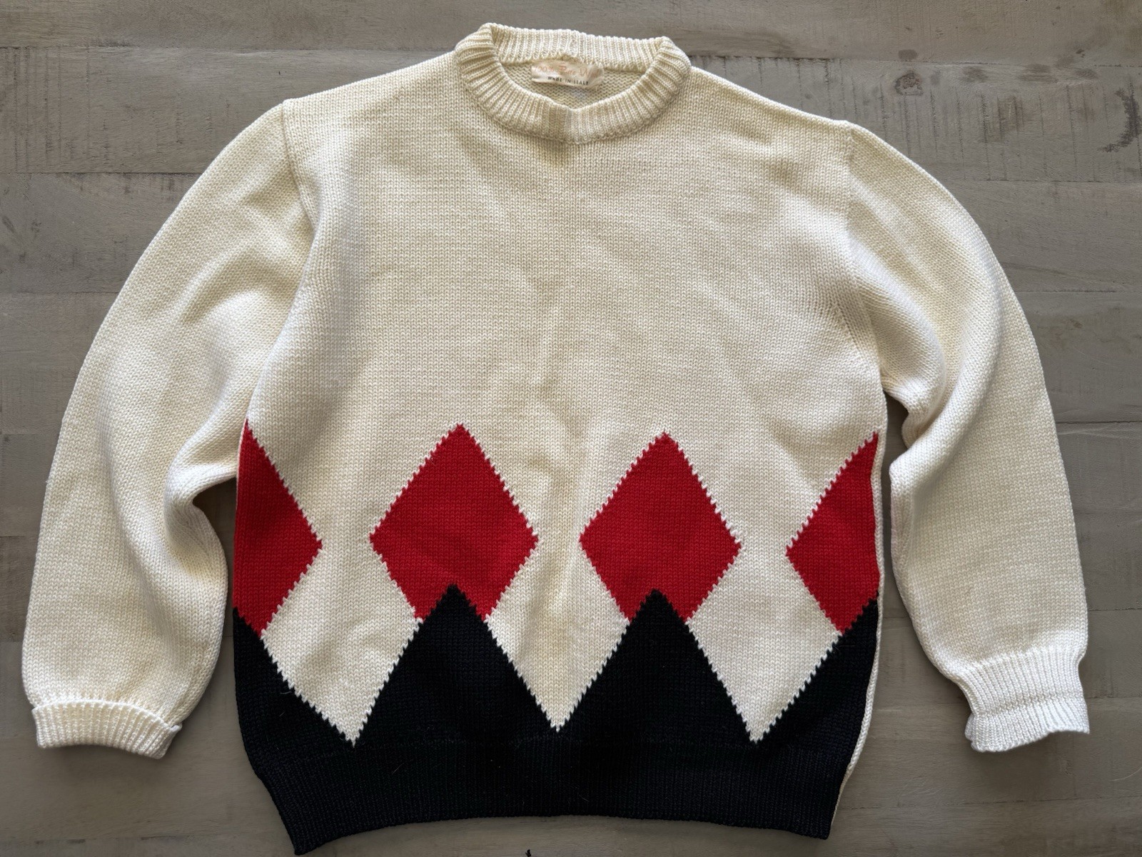 Vintage Pure Wool Made In Italy Argyle Sweater Size S Measurements