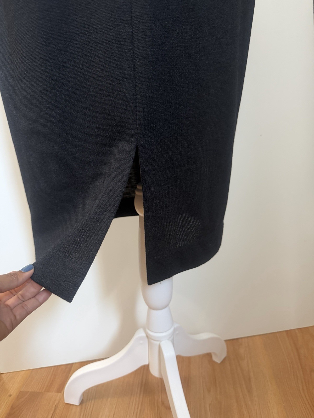 Vintage Caron Chicago Black Draped Sheath Midi Dress Womens 8 Long Sleeve