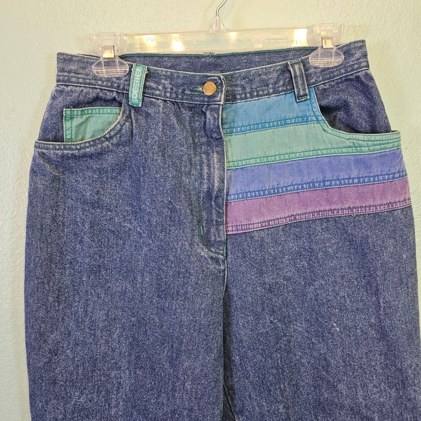 Vintage Together Colorblock Mom Jeans Womens 28×29 High Rise Tapered 90s Cotton