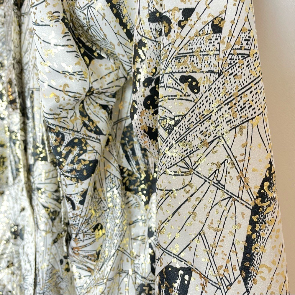 Vintage 80s Jacket Metallic Floral White Gold Black Windbreaker Sparkly Eclectic