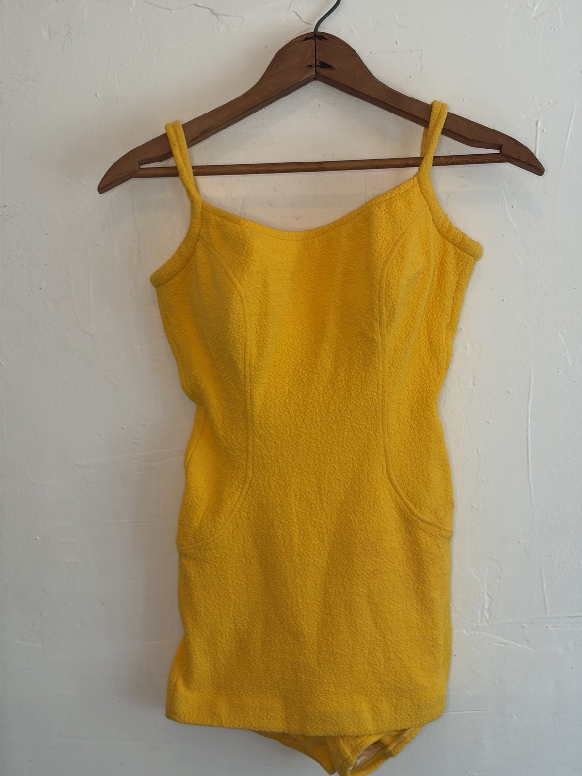 Vintage 60s Jantzen Skirted One Piece Swimsuit Yellow Bathing Suit Scoop Back 14