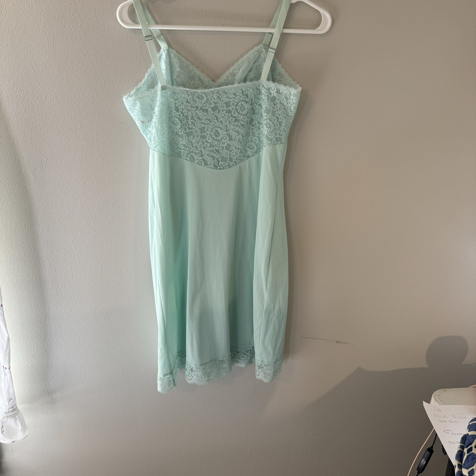 Vintage Formfit Rogers slip dress 34 Short 12-14 RN32544 Made in USA Green Lace