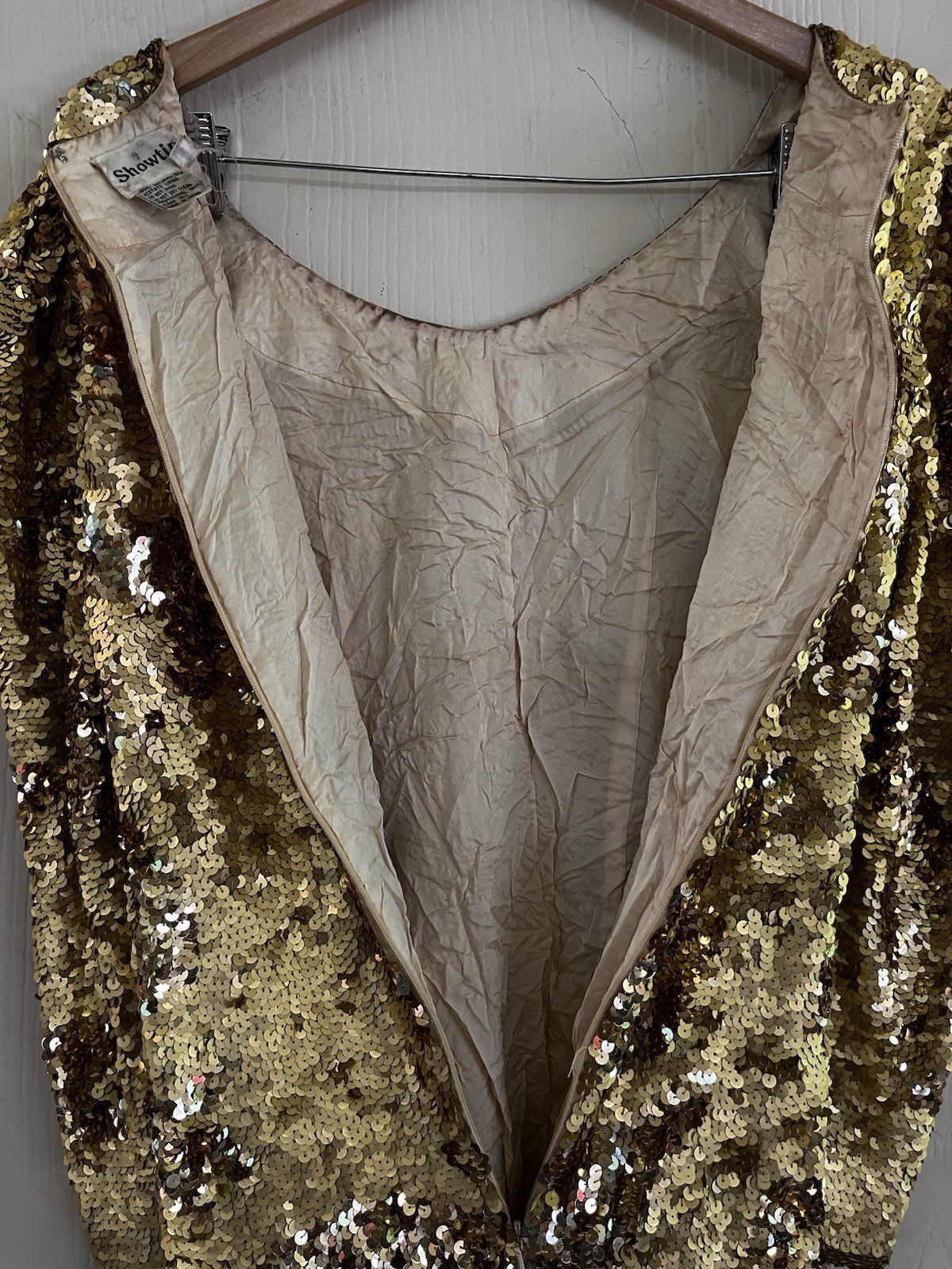 VTG 70s 90s Silk Sequin Mob Wife Trophy Bride Wedding Guest Party Dress M