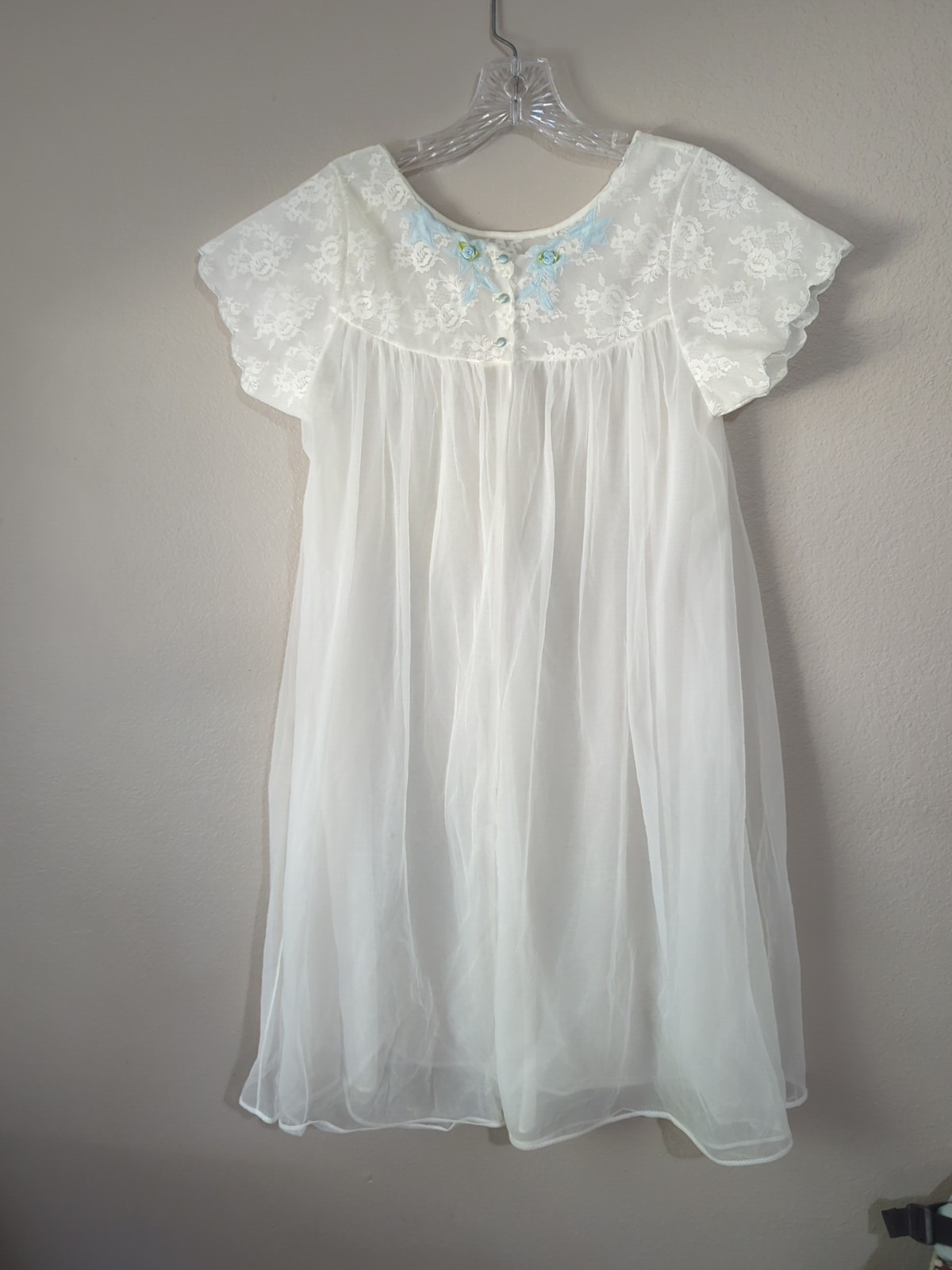 Vintage Radcliffe Sheer White pretty Boudoir Nightgown Peignoir Robe – Sz Petite