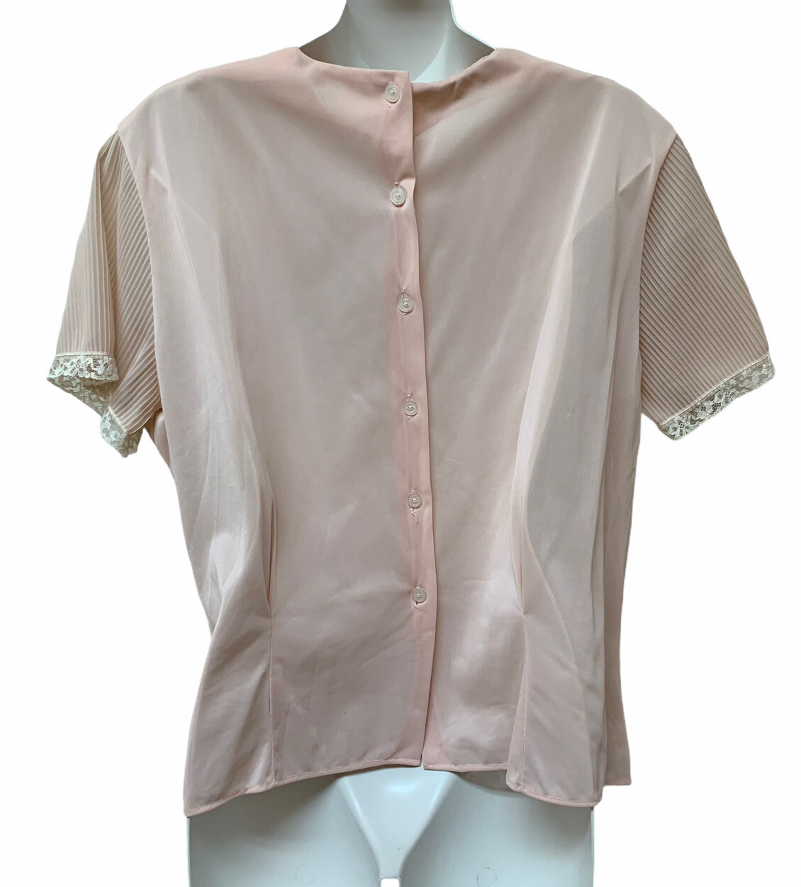 Vintage Short Sleeve Sheer Pin Tuck Pleated Lace Top Cottagecore Romantic