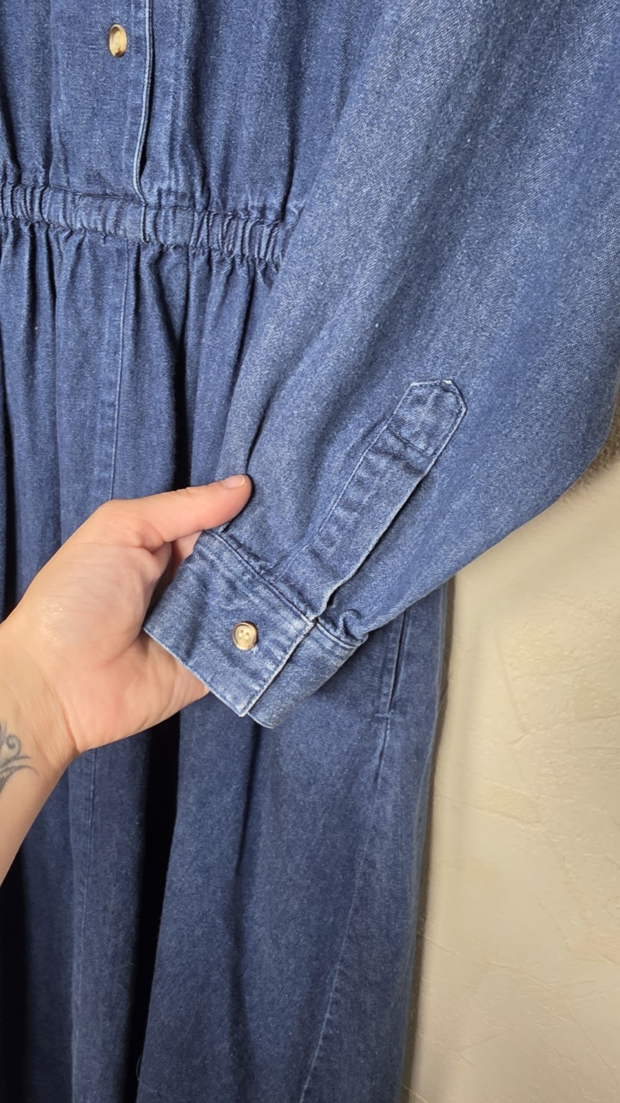 Vtg 90s Eddie Bauer Jean Long Sleeve Dress 100% Cotton Cottagecore Size Small
