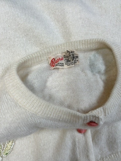 VTG Barrie Scotland Pure Cashmere Embroidered Floral Cardigan Sweater ~ M