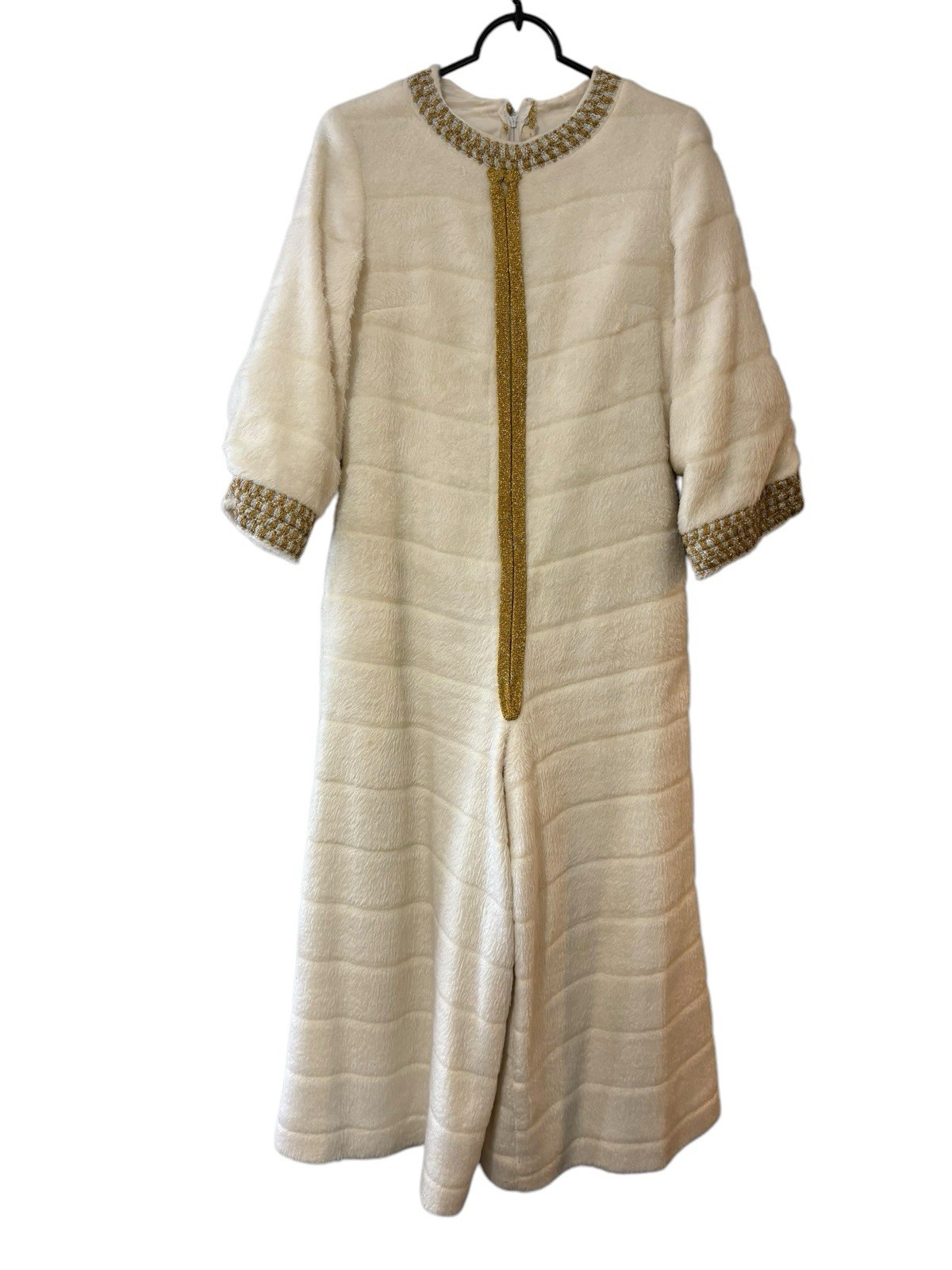 1960s vintage white faux fur and gold/ silver jumpsuit MOD GO-GO/ New Years Eve