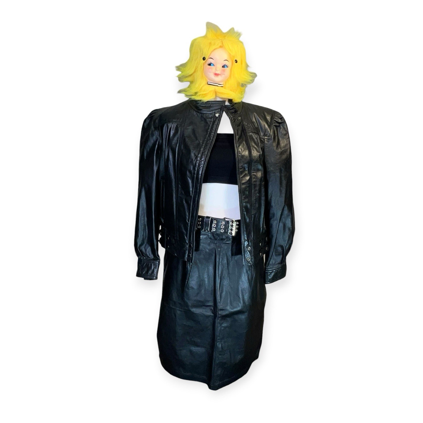 VTG 80s NEW WAVE LEATHER THRILLER JACKET PUNK ROCK GOTH HALLOWEEN BIKER EDGY EMO
