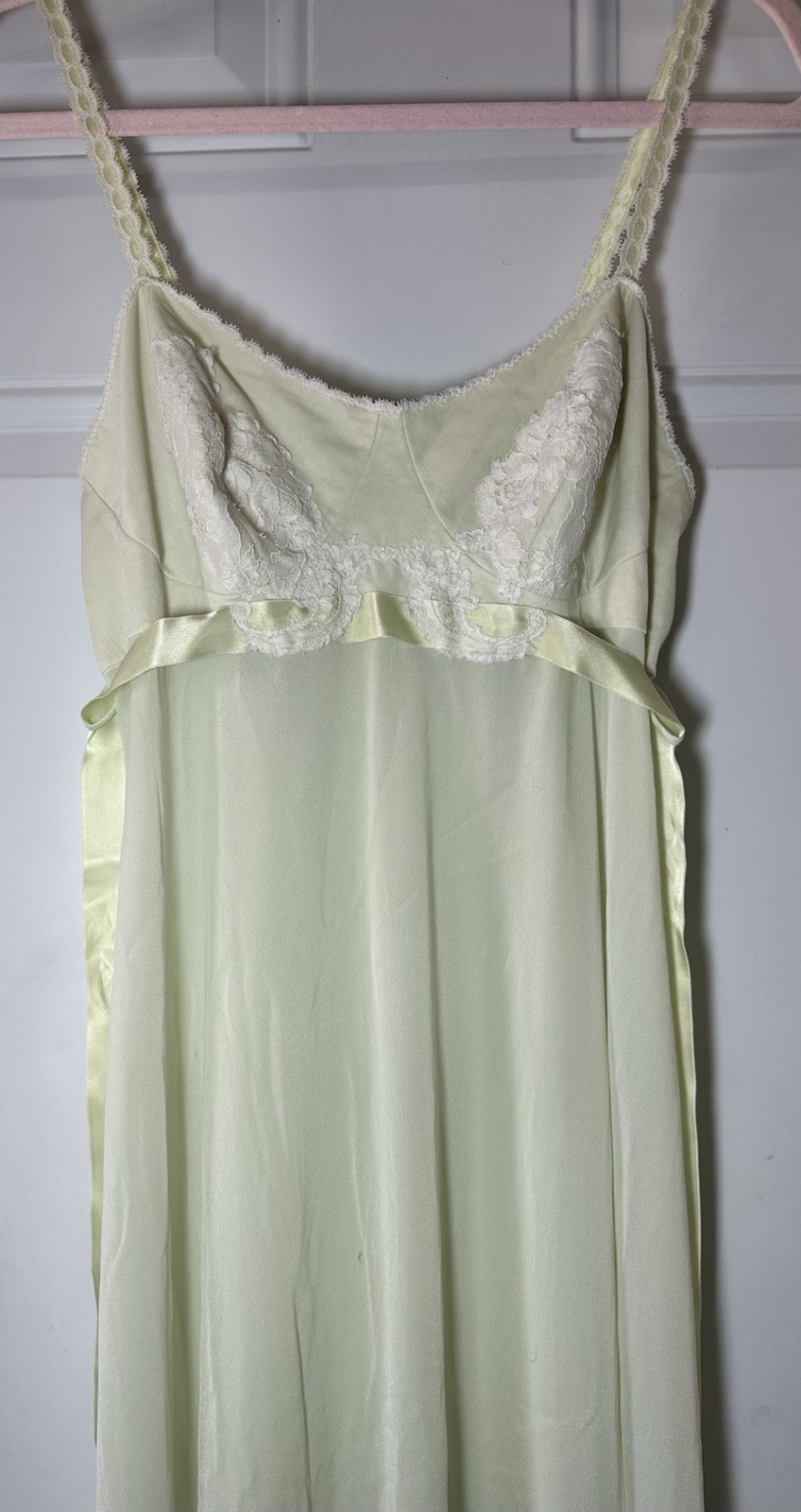 Vintage Vassarette Crepelon Nightgown Slip Lingerie Nylon Full Length Green