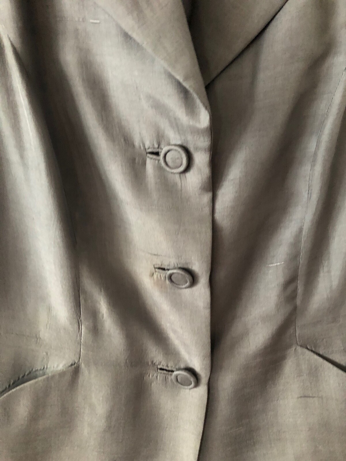 Vtg 40s LE VINE Silver RAW SILK Rhinestone BOW Cuff NIPPED WAIST JACKET Blazer M
