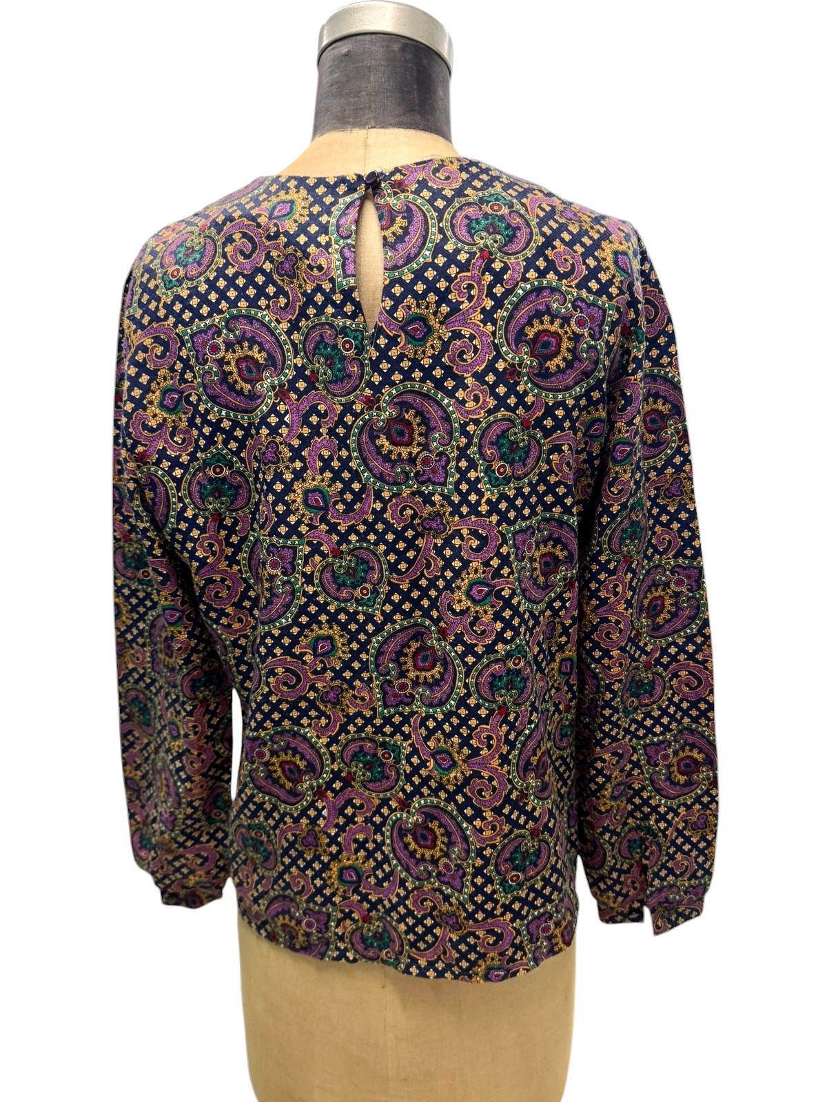 Vintage 1970s Jolene Fashion Purple Paisely Pussy Bow Blouse Size 12