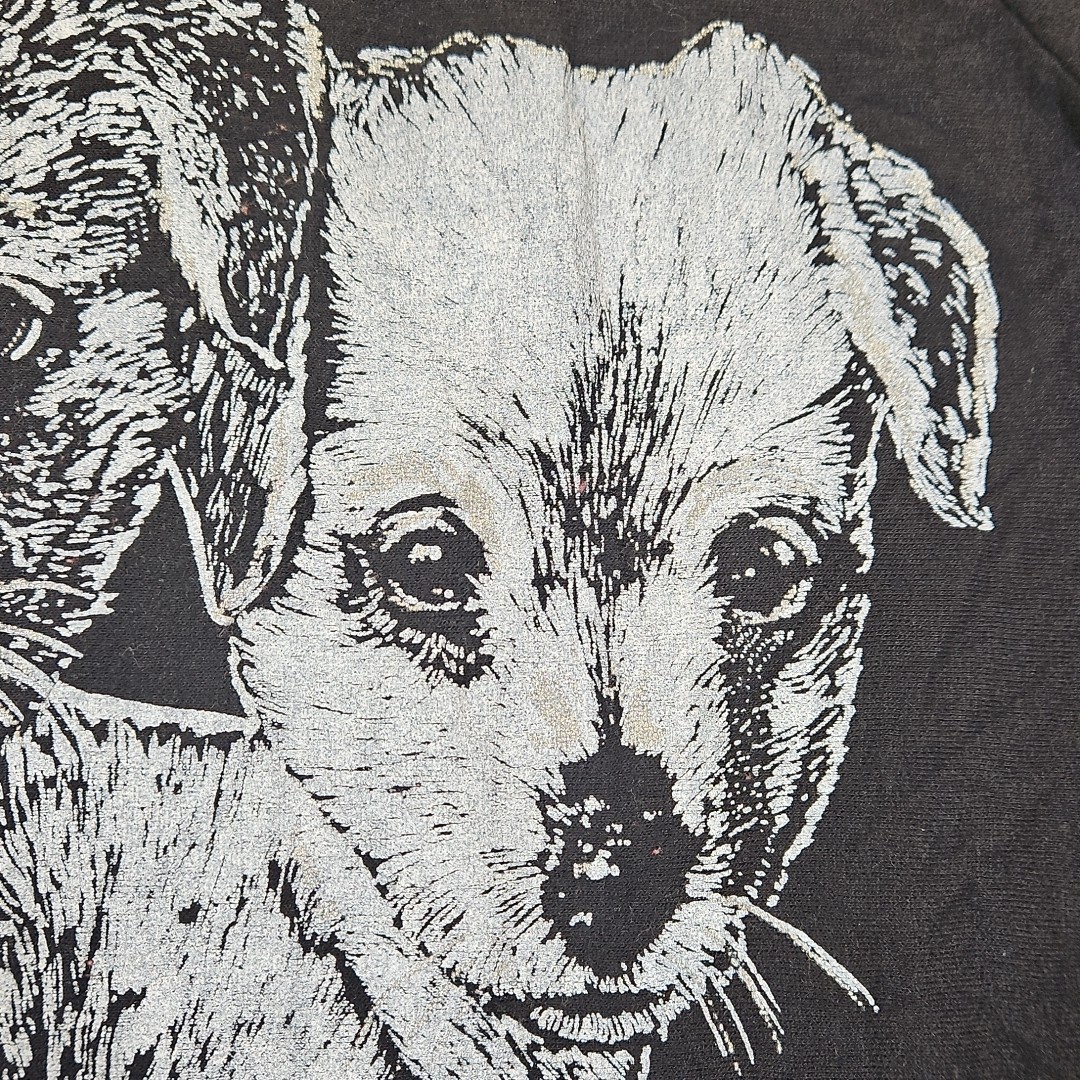 VTG 70s 80s Nancy Scott Pullover Puppy Dog Shirt Sz 44 Black 3/4 Sleeve USA Made