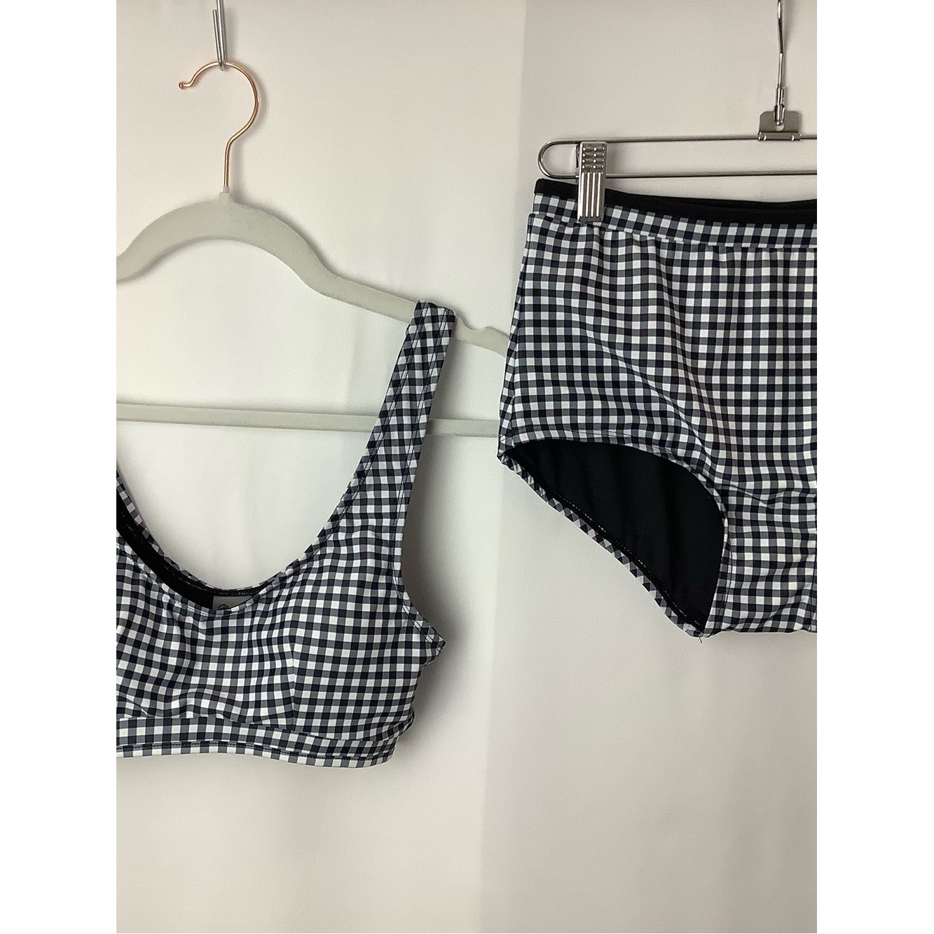 NWOT sz SMALL Black and White Gingham Retro High Waist Bikini Set