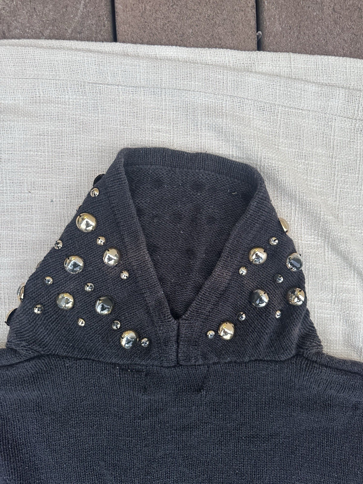 Vintage 80s Bonnie Boerer Black Studded Beaded Turtleneck Knit